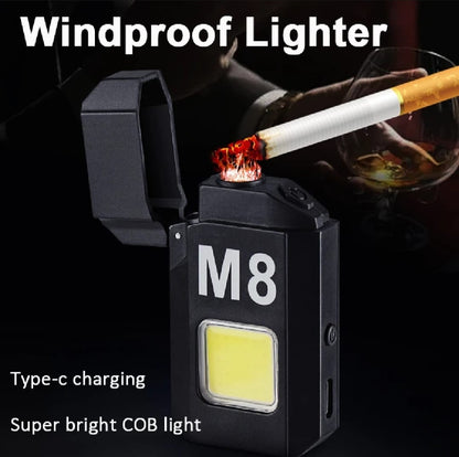 COB Led Flahlight With Lighters Dual Arc Pulse Flameless Lighter Type C