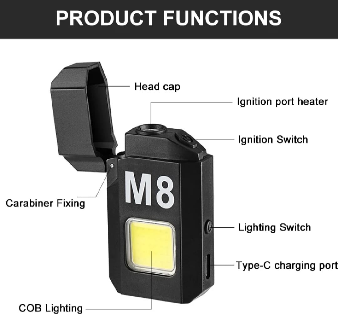 COB Led Flahlight With Lighters Dual Arc Pulse Flameless Lighter Type C
