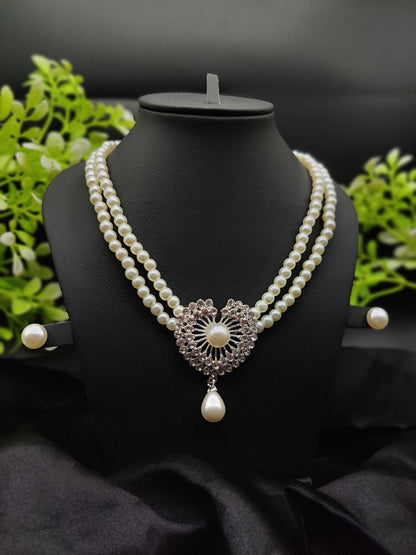 Imported Exquisite Double-Strand Pearl Necklace with Radiant Heart Pendant | Girls &amp;