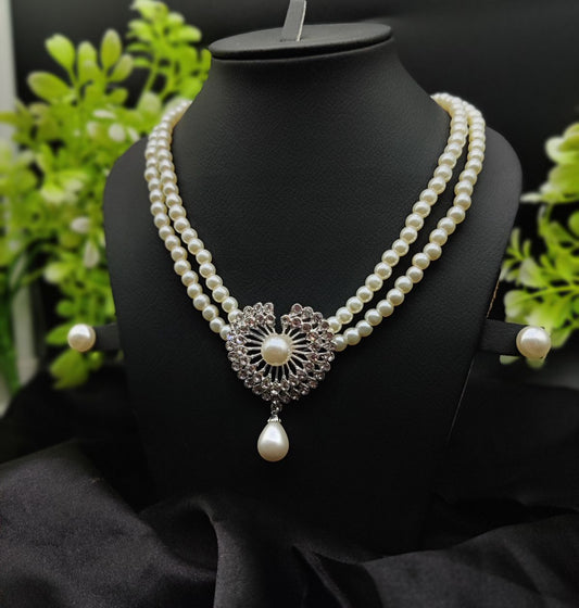 Imported Exquisite Double-Strand Pearl Necklace with Radiant Heart Pendant | Girls &amp;