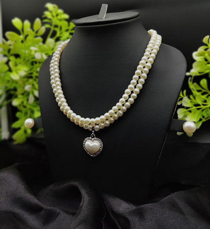 Imported Elegant Double-Strand Pearl Necklace with Heart Pendant | Girls &amp; Women