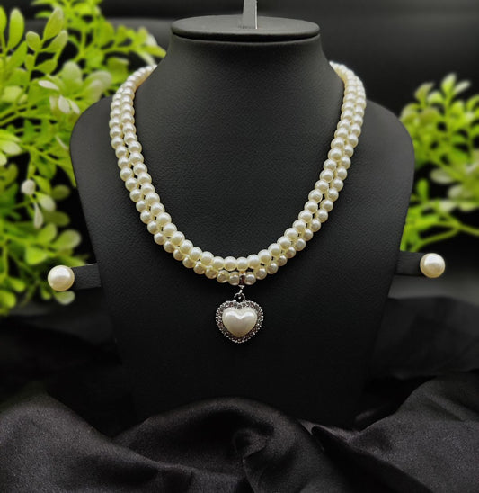 Imported Elegant Double-Strand Pearl Necklace with Heart Pendant | Girls &amp; Women
