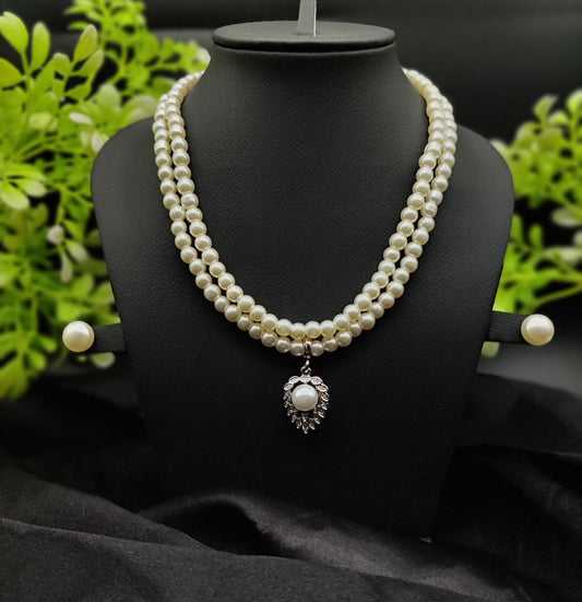 Imported Elegant Double-Strand Pearl Necklace with Delicate Pendant | Girls &amp; Women