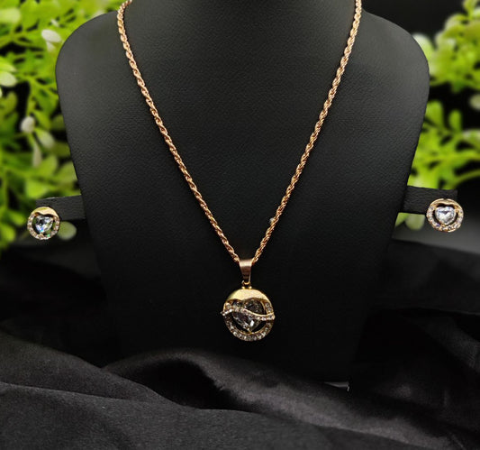 Imported Timeless Elegance Gold Pendant Necklace Set with Radiant Crystals | Girls