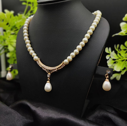 Imported Elegant Gold-Plated Pearl Necklace with Teardrop Pendant | Girls &amp; Women