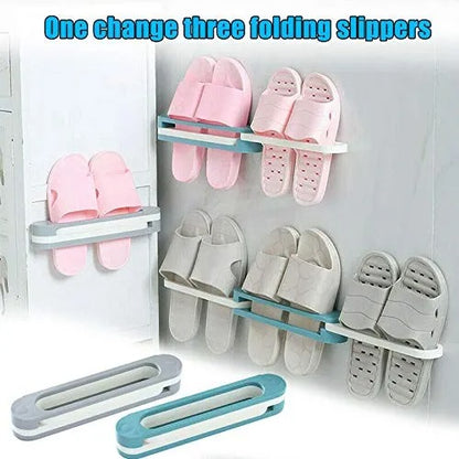 3 In 1 Shoes Rack Wall Mounted Folding Slippers Shoes Bathroom Towel