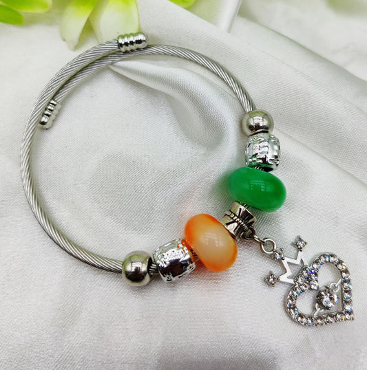 1 Piece Imported Exquisite Silver Pandora Bracelet with Heart Crown Charm and