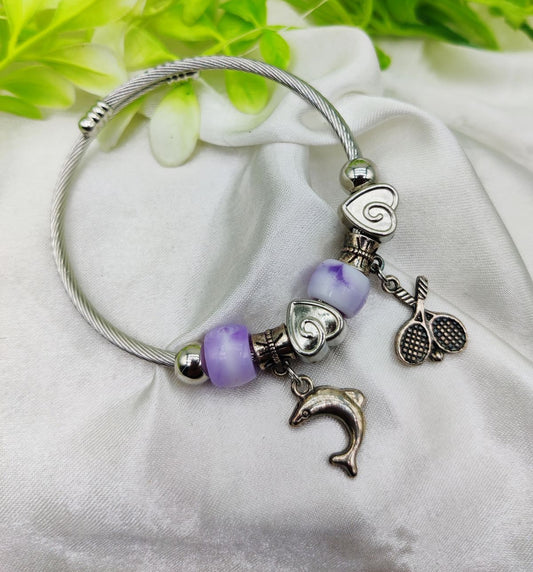 Imported Elegant Dolphin Charm Pandora Bracelet with Purple Accents | Best Quality