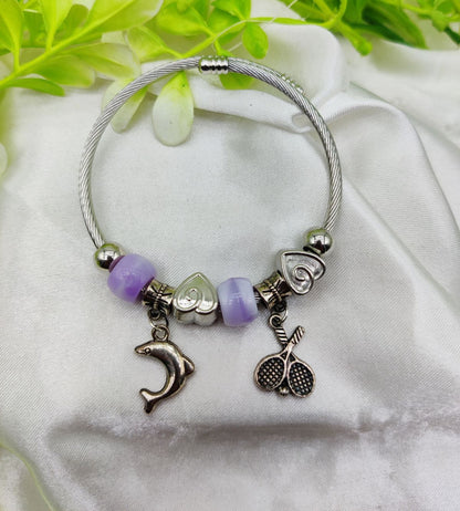 Imported Elegant Dolphin Charm Pandora Bracelet with Purple Accents | Best Quality