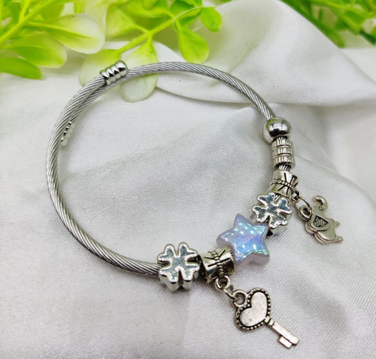 1 Piece Imported Elegant Pandora-Style Charm Bracelet - Starry Opalescent Design |