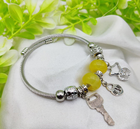 1 Piece Intelligent Elegant Pandora Charm Bracelet with Yellow Beads and Adorable