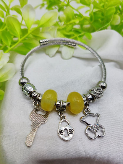 1 Piece Intelligent Elegant Pandora Charm Bracelet with Yellow Beads and Adorable