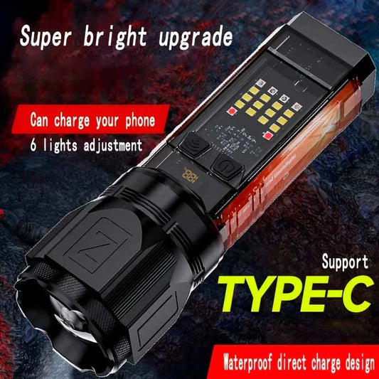 X-46 Multifunctional Flashlight Telescopic Zoom, Type-C Charging, Power Bank &amp; Multiple