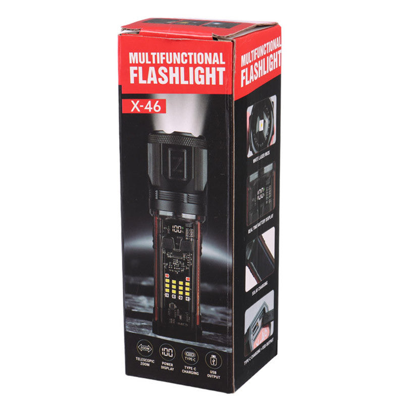 X-46 Multifunctional Flashlight Telescopic Zoom, Type-C Charging, Power Bank &amp; Multiple