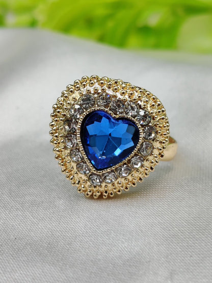 1 Piece Imported Heartfelt Elegance Blue Crystal Ring | Adjustable Ring