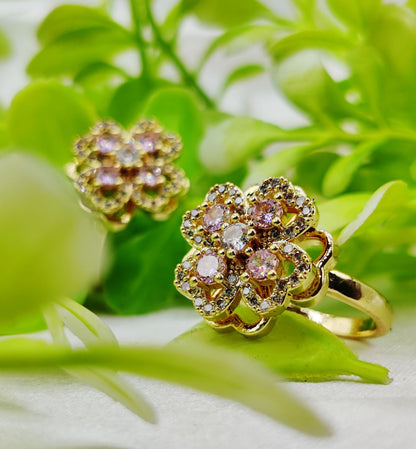 1 Piece Imported Elegant Moveable Floral Cluster Ring with Sparkling Zircon Detailing