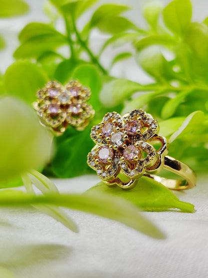 1 Piece Imported Elegant Moveable Floral Cluster Ring with Sparkling Zircon Detailing