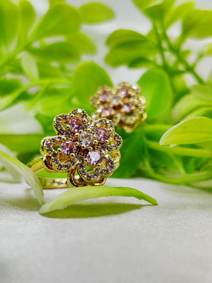 1 Piece Imported Elegant Moveable Floral Cluster Ring with Sparkling Zircon Detailing