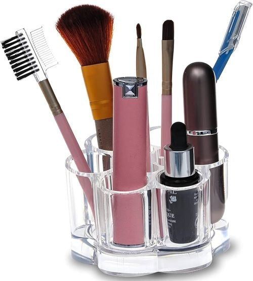 6 Slot Round Shape Lipstick Organizer Flower Shape Clear Acrylic Makeup Cosmetic