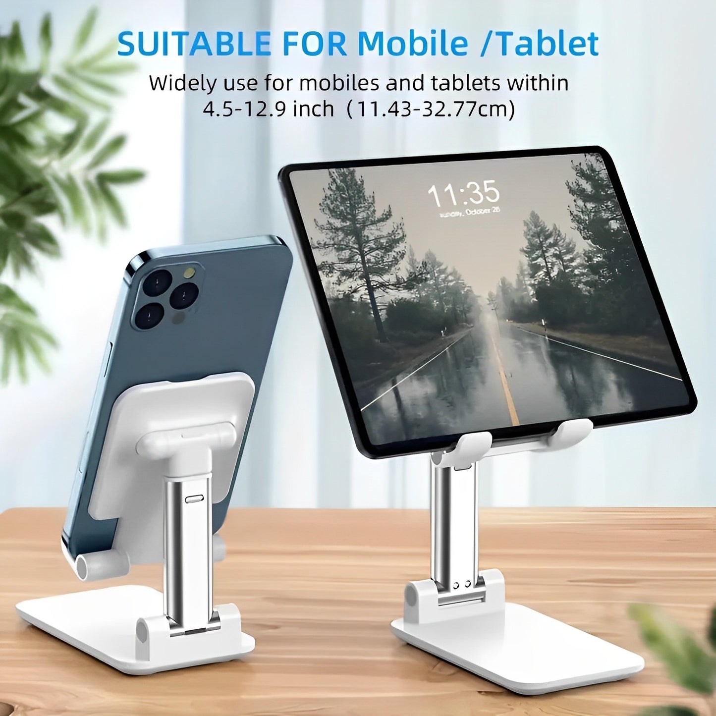 Foldable &amp; Adjustable Mobile Phone and Tablet Stand | Flexible Desktop Mount