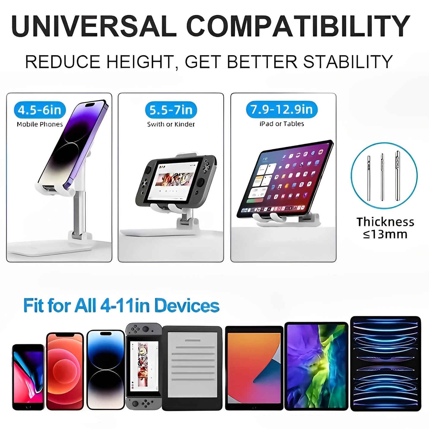 Foldable &amp; Adjustable Mobile Phone and Tablet Stand | Flexible Desktop Mount