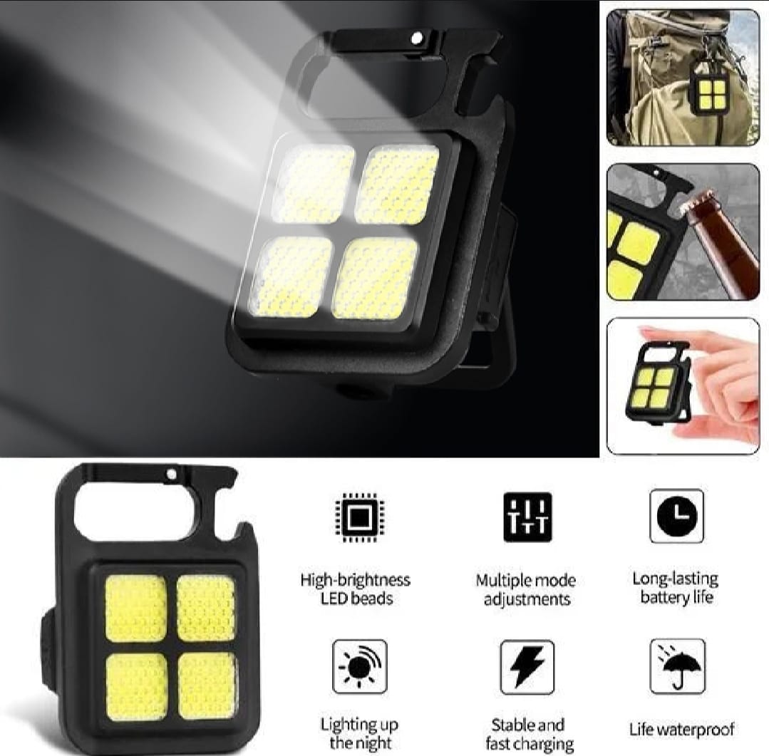 Portable COB High Bright Flashlight Multifunction Keychain Lamp Buit-in 150mAh Lithium Battery