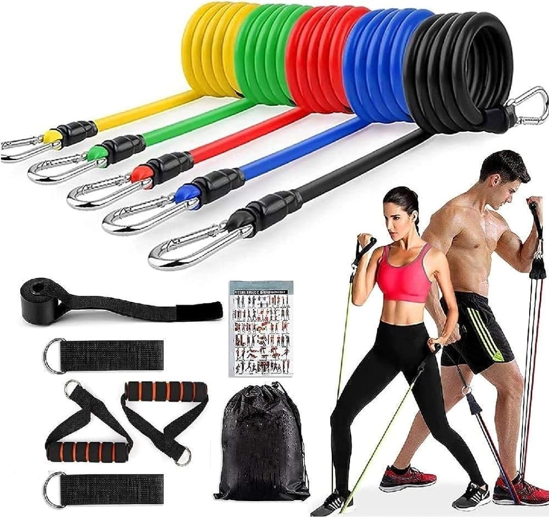 11 Piece Power Resistance Band Set Strength Training Yoga Sports Fitness Band