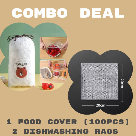 Combo Deal Disposable Food Cover Plastic Wrap 100 Pcs + 2 Pcs