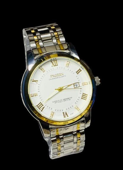 FNGEEN 2081 Stainless Steel Stylish Men Quartz Watch Two tone Chain style