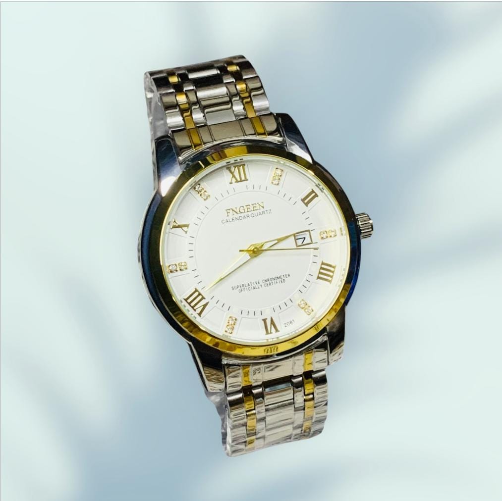FNGEEN 2081 Stainless Steel Stylish Men Quartz Watch Two tone Chain style