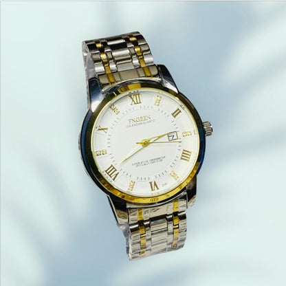 FNGEEN 2081 Stainless Steel Stylish Men Quartz Watch Two tone Chain style