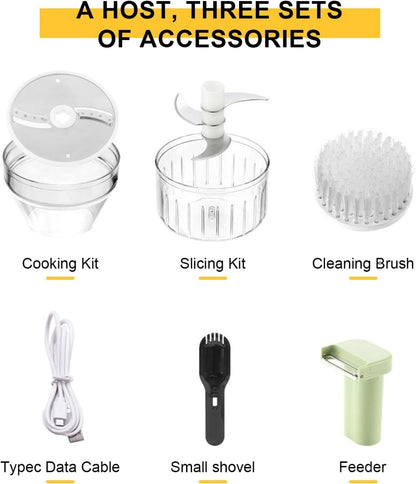 5 in 1 Handheld Hammer Electric Vegetable Cutter Set Mini Wireless Food