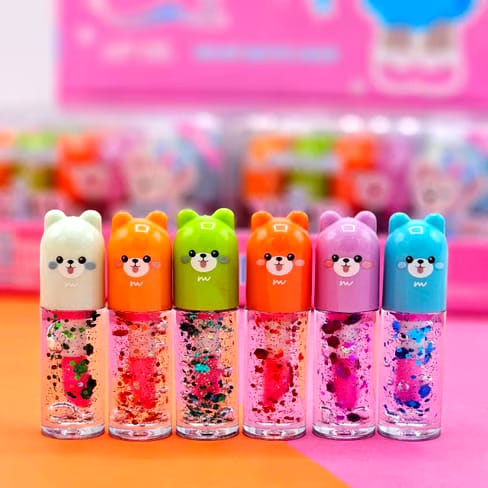 6 Pcs Cute Bear Changing Lip Gloss Set Moisturizing Magic Tint Liquid