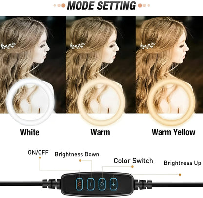 26CM LED Ring Light with Mobile Holder, 7ft Tripod Stand, 3 Light