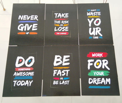 Pack of 6 Motivational sticky wooden frames for wall decore / sticky