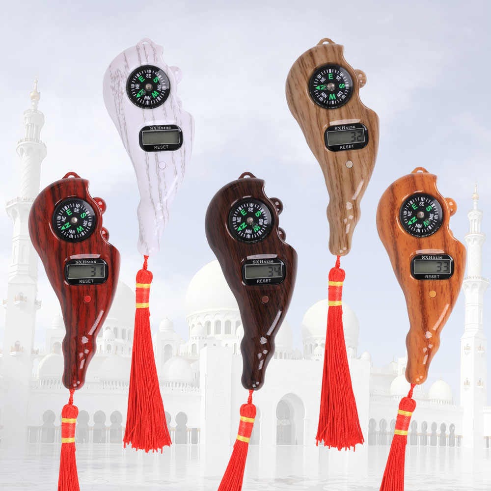 Digital Counter with Qibla Compass and Rotating Prayer Beads Portable Finger Tasbeeh