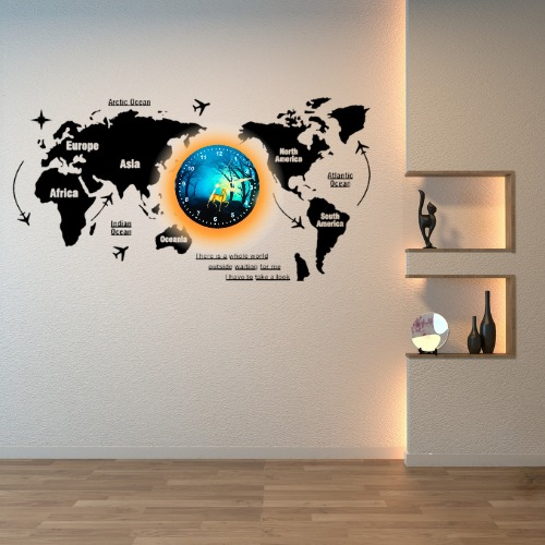 3D Wooden World Map With Esthetic Dial Wall Clock  | Best Quality