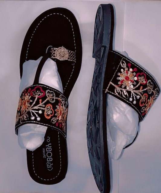 Kolhapuri Slipper Design No. 25-79 Classic Black Handcrafted Footwear (With Box