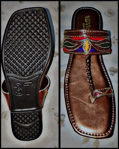 Kolhapuri Slipper Design No. 25-81 Timeless Brown Traditional Footwear (With Box