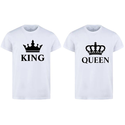 Combo Of King &amp; Queen Style White T-Shirt with Cute Design -