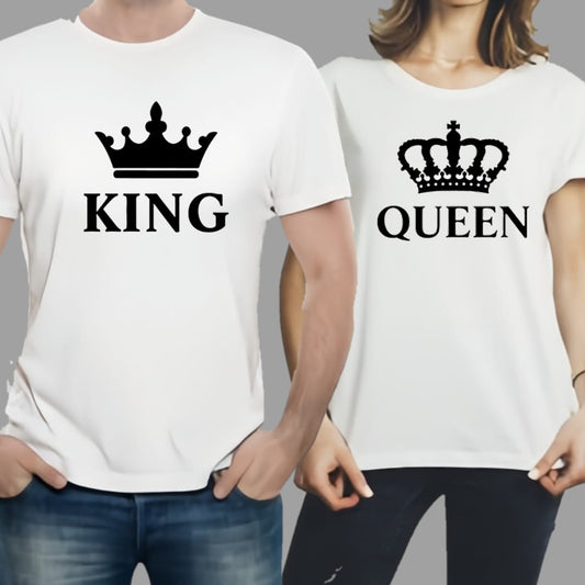 Combo Of King &amp; Queen Style White T-Shirt with Cute Design -