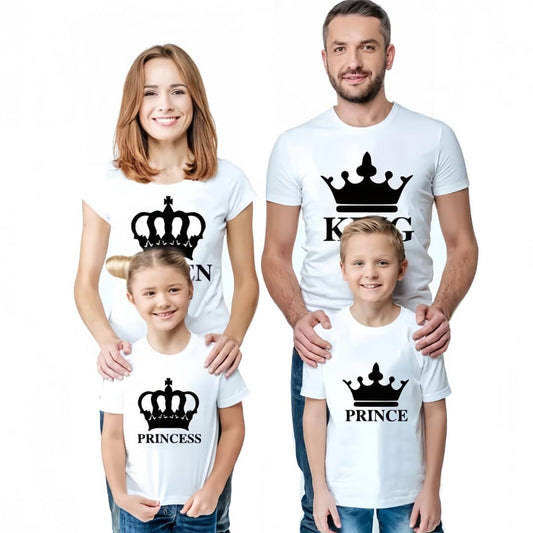 Combo Of King, Queen, Prince &amp; Princes Style White T-Shirt with Cute