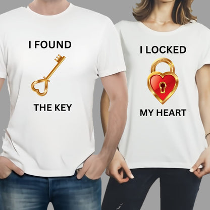 Combo Of My Heart &amp; The Key Style White T-Shirt with Cute