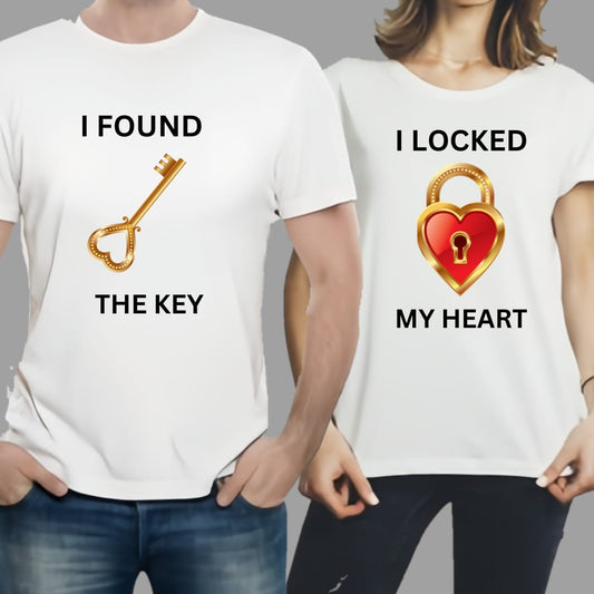 Combo Of My Heart &amp; The Key Style White T-Shirt with Cute