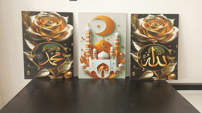 set of 3 Flower Islamic art wooden frames for wall decoration /