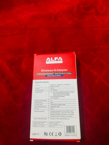 UW11 Alfa Net Wireless-N USB WiFi Adapter with Antenna | 2.4GHz 150/300Mbps
