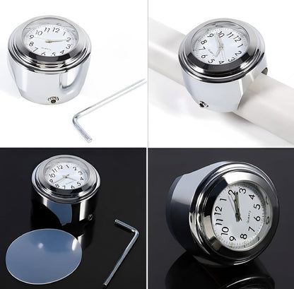 Universal Waterproof Chrome Motorcycle Handlebar Clock Luminous Quartz Watch for Bikes