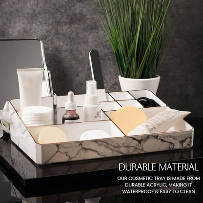 9 Compartment Marble Look Makeup Organiser | Marble Acrylic Makeup Organiser -
