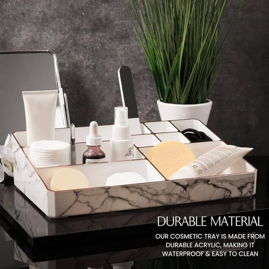 9 Compartment Marble Look Makeup Organiser | Marble Acrylic Makeup Organiser -