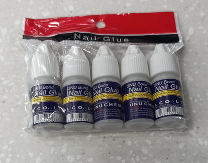 Pack of 5 Strong Nail Glue for Nail Art, Decorations &amp;